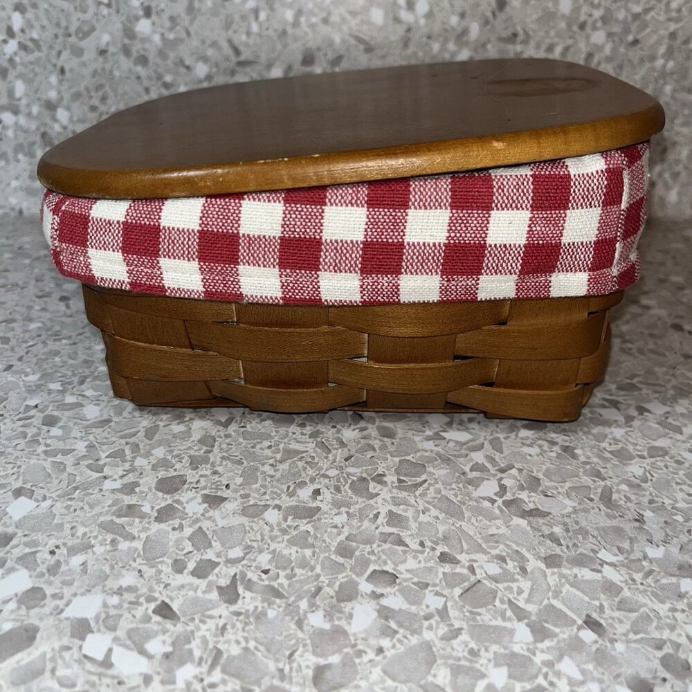 Heritage Mint Ltd Canadian Maple Basket With Lid & Liner Red & White Checkered - Picture 6 of 16